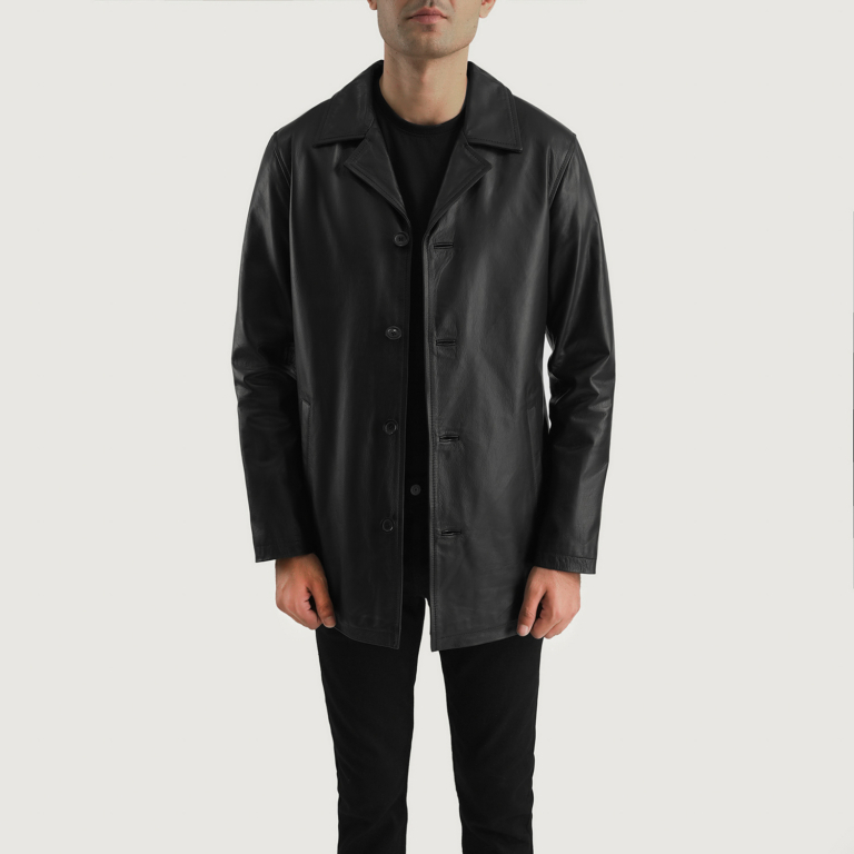 Mens Urban Slate Black Leather Coat Open Front-4-1700223188823